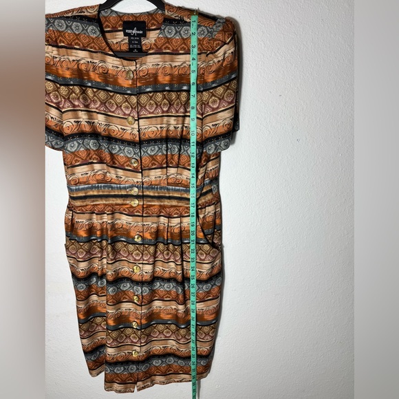 Vintage Positive Attitude Brown and Tan Midi Dress Size 12 - Picture 5 of 13